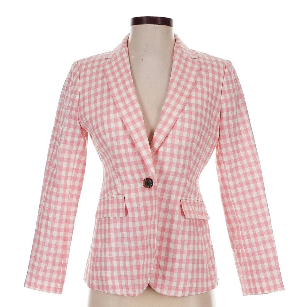 J Crew Pink Gingham Blazer